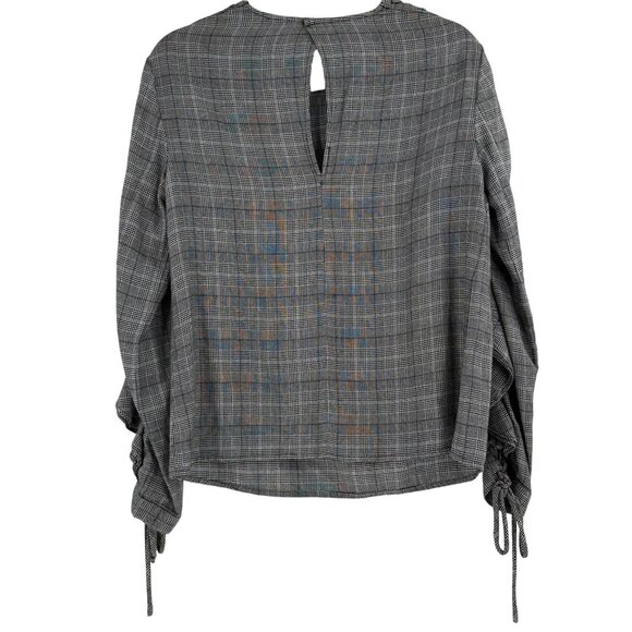 Petersyn Gray Checkered Long Sleeve Blouse With Ruffled Sleeves Size S - Picture 4 of 14